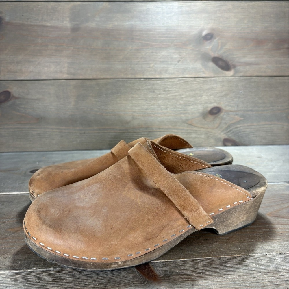 lotta from stockholm womens size 40 shoes brown leather slip on wedge clogs